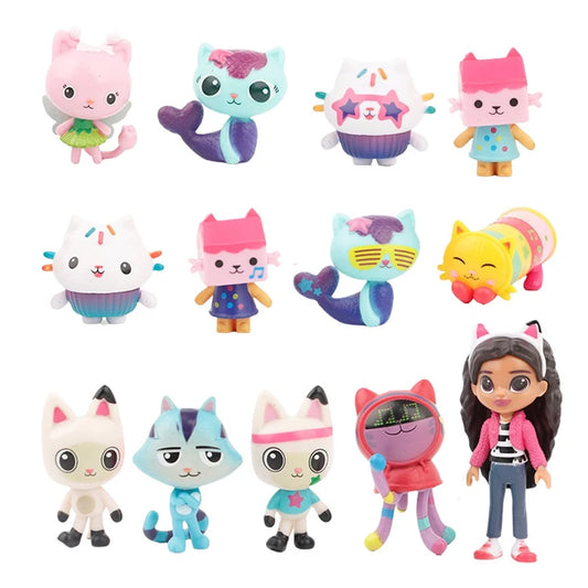 Hot 13pcs/set Gabby Dollhouse Mercat Doll Machine Capsule Doll Animals Smiling Car Hug Gaby Action Figure Toy Kids Xmas Gifts