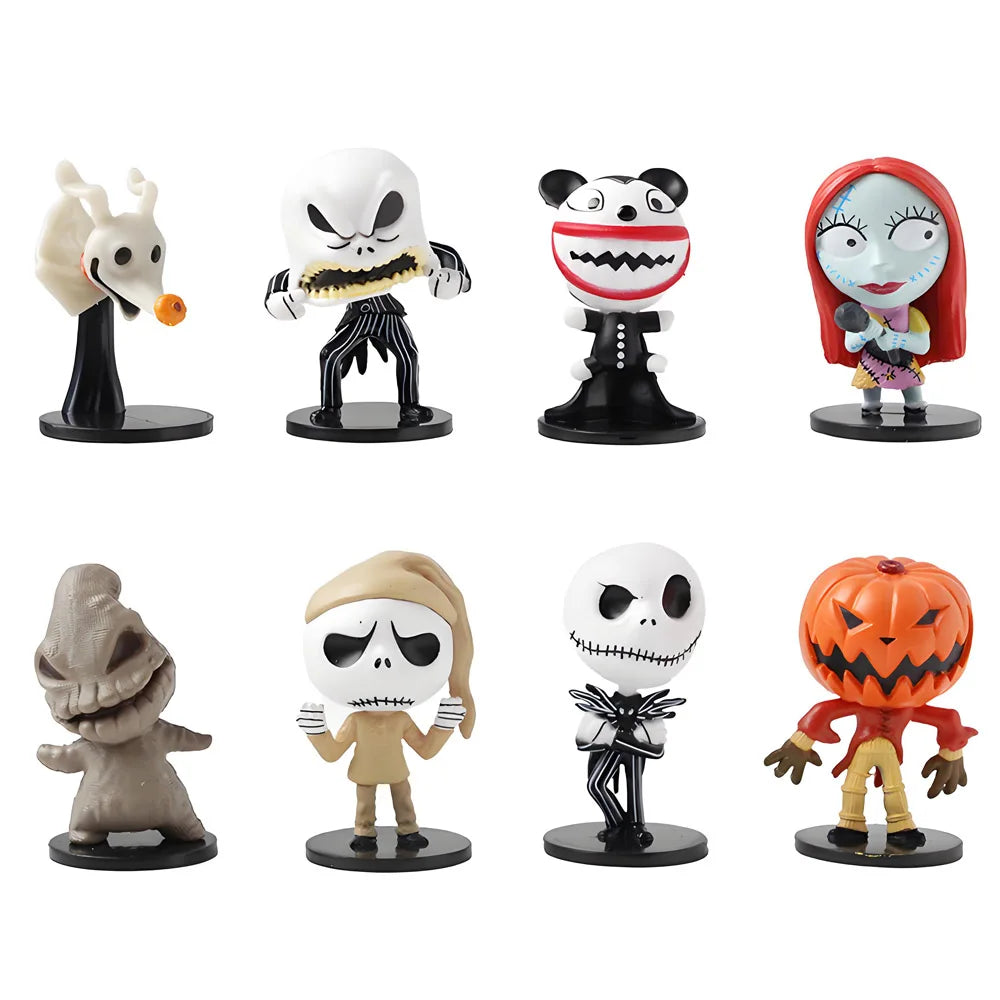 8pcs/set The Nightmare Sally Jack Skellington Christmas Action Figure Vinyl Figurine Halloween Gift Collection Toys
